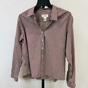 Talbots Womens Red and Black Plaid Blouse Shirt Size L Petite Long Sleeve Darts